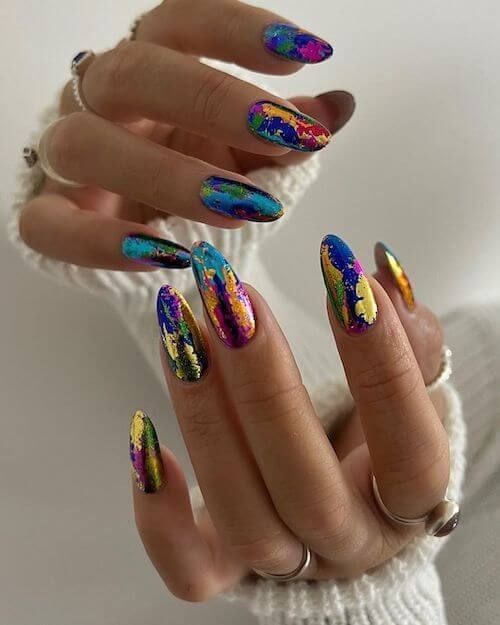 Colorful Chrome Abstract Accent Nails: