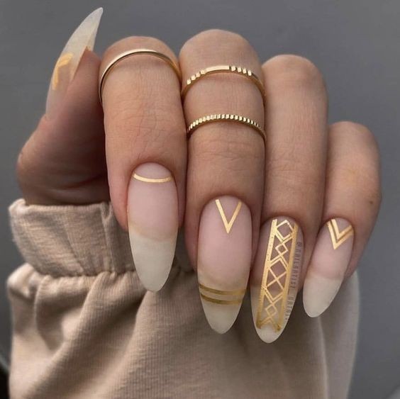 Abstract Gold Lines on Nude Base