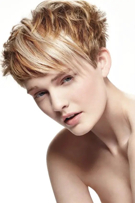 Layered Pixie Cut with Long Bangs: