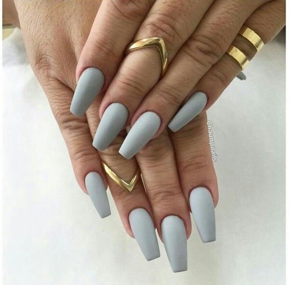 Matte Gray Coffin Nails