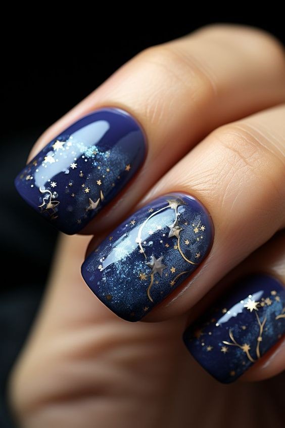 Blue Galaxy Nails: