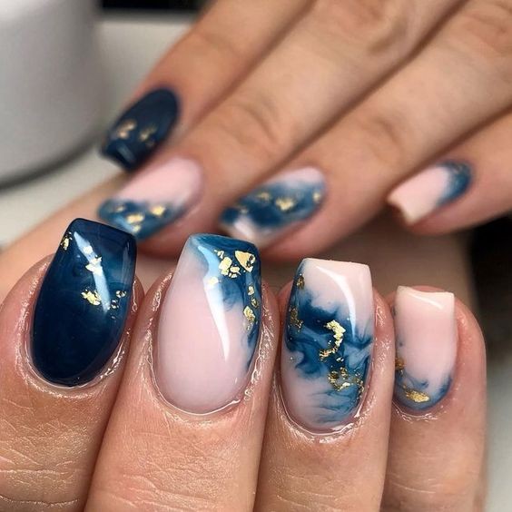 Icy Blue Marble Nails: