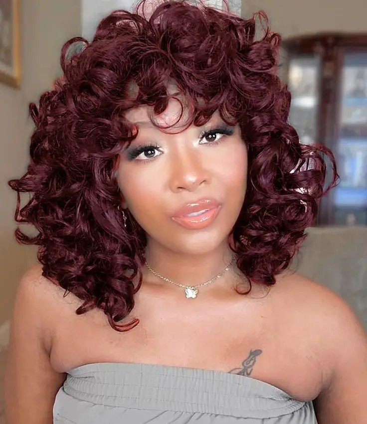 Deep Burgundy with Curly Bangs