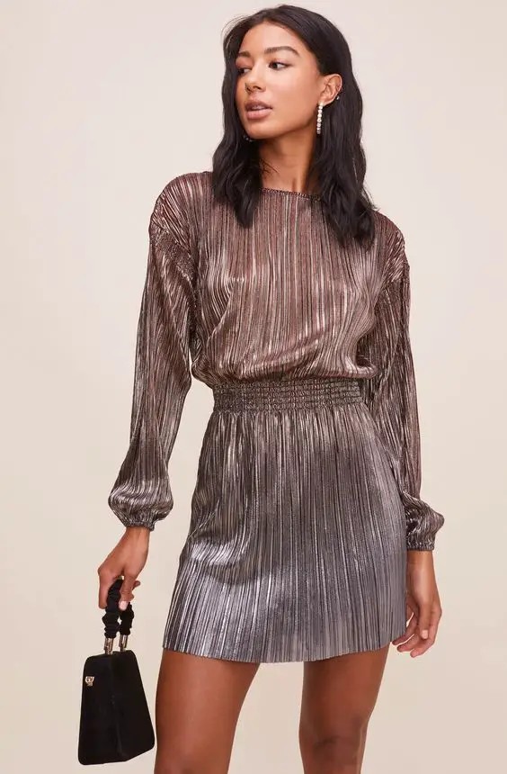 Metallic Pleated Dress