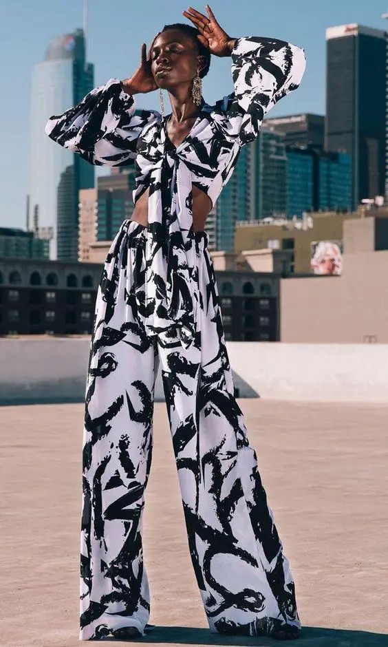 Artsy and Creative in a Graphic Print Top and Wide-Leg Pants