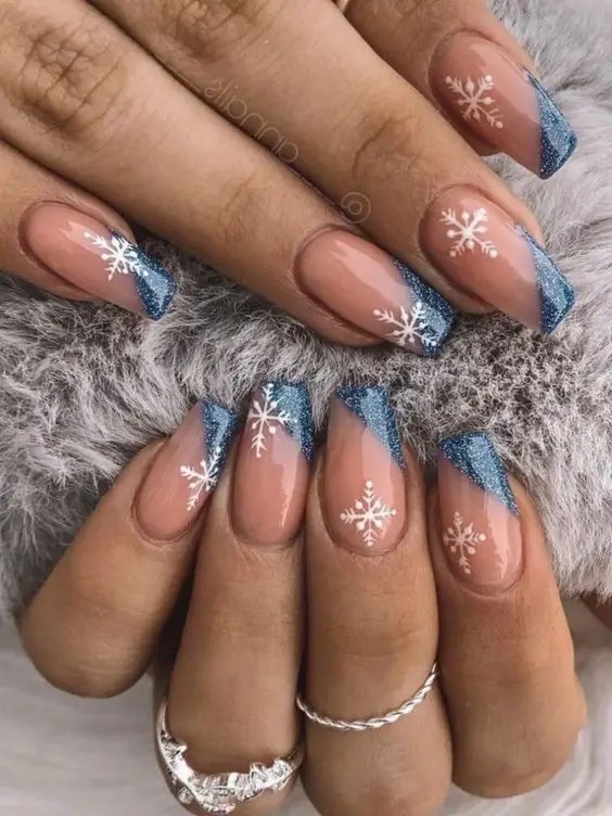 Silver Holo Snowflake Nails: