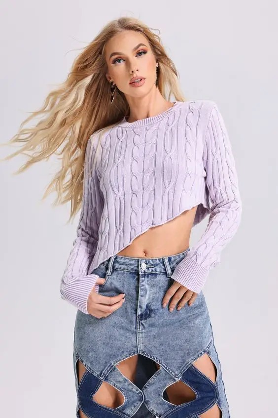 Playful and Unique with Cropped Knit and Denim