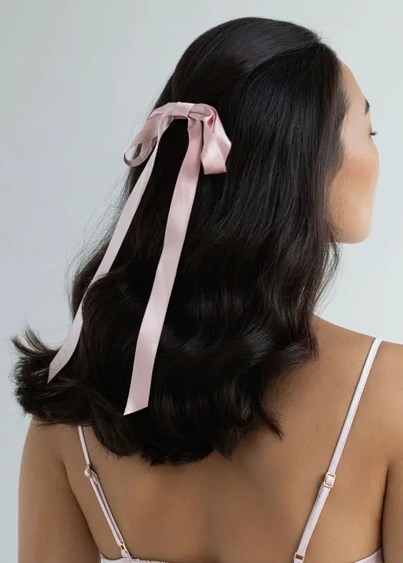 Wavy Hair with Satin Ribbon