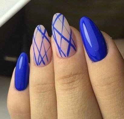 Geometric Blue Nail Art: