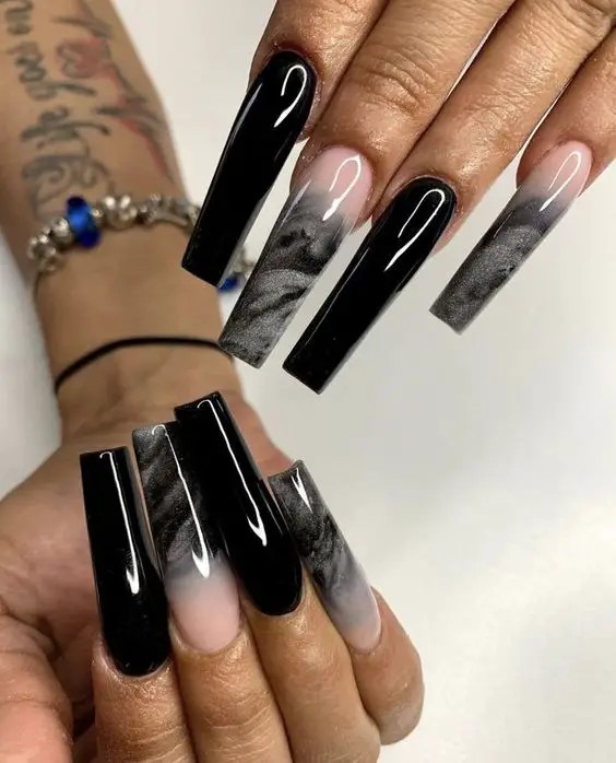 Marble-Inspired Coffin Nails: