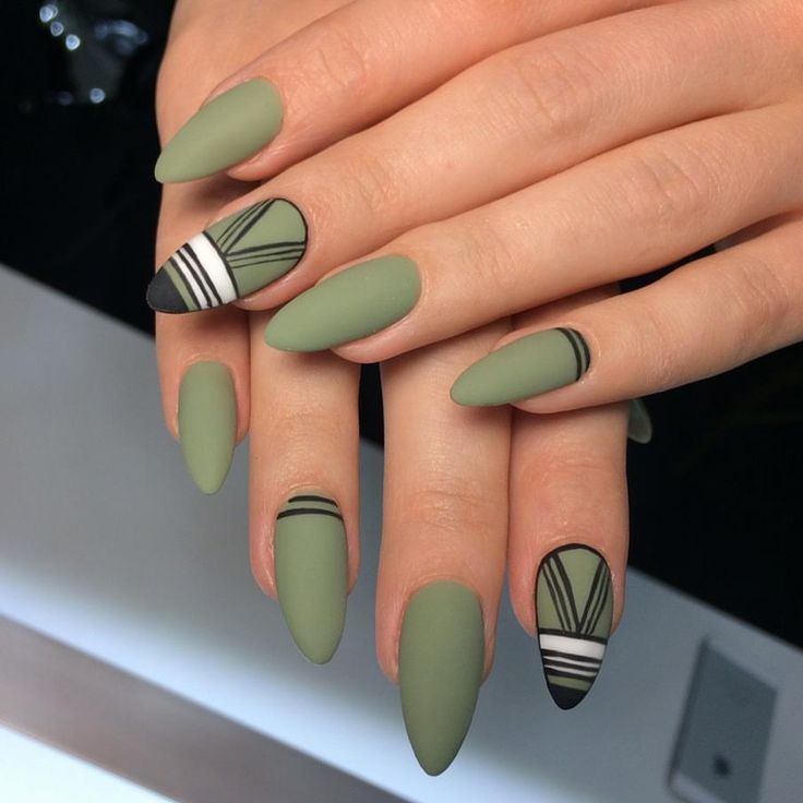 Matte Olive Green Nails: