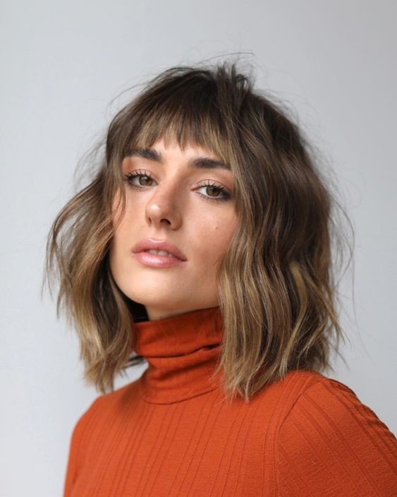 Asymmetrical Bangs with Long Bob: