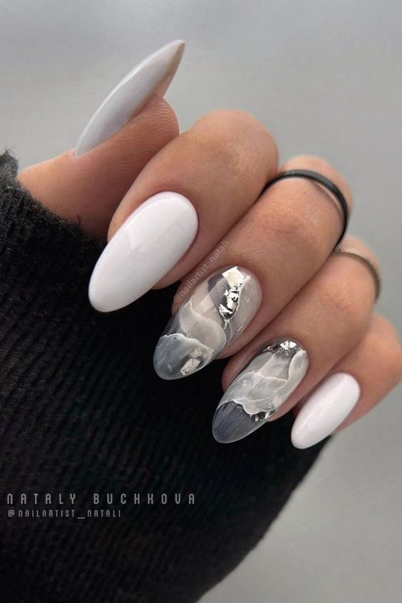 Silver Marble Nails