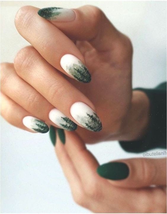 Woodland-Inspired Dip Nails: