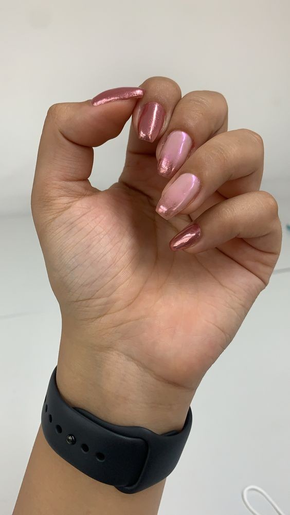 Rose Gold Shimmer Short Acrylic Nails: