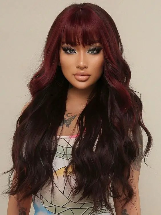 Dark Cherry with Long Bangs