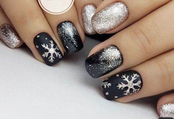 Silver Snowflakes on Black