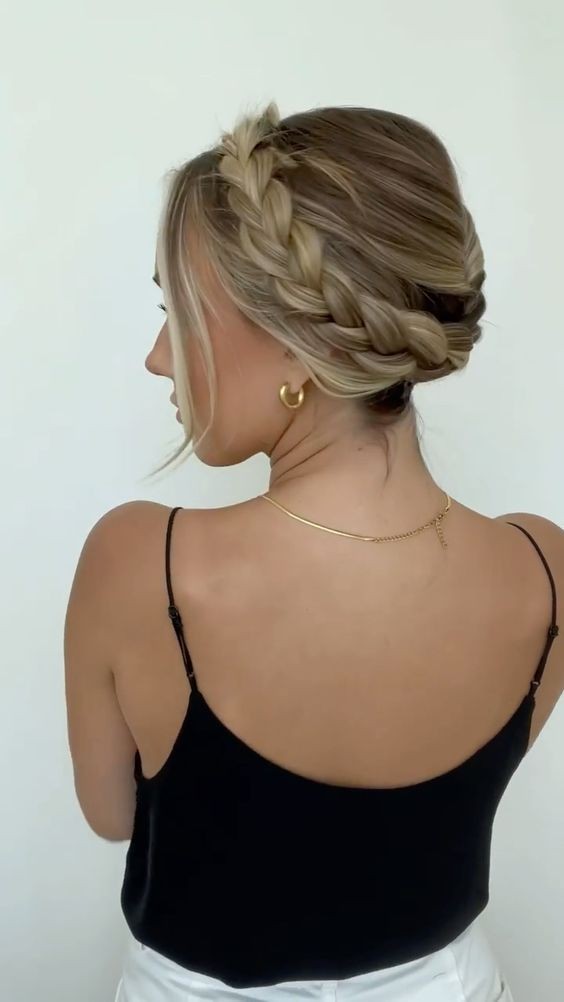 Textured Bangs with Braided Crown