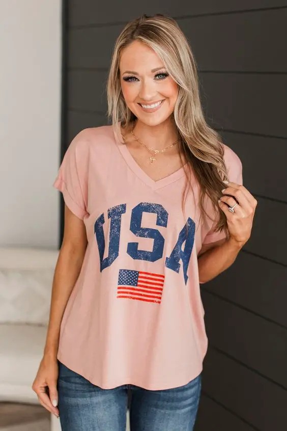 Pink USA V-Neck Tee