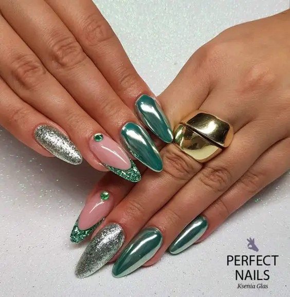 Green Chrome and Silver Accents: