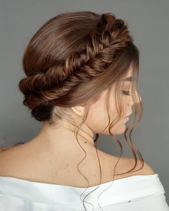 Braided Crown with Curtain Bangs