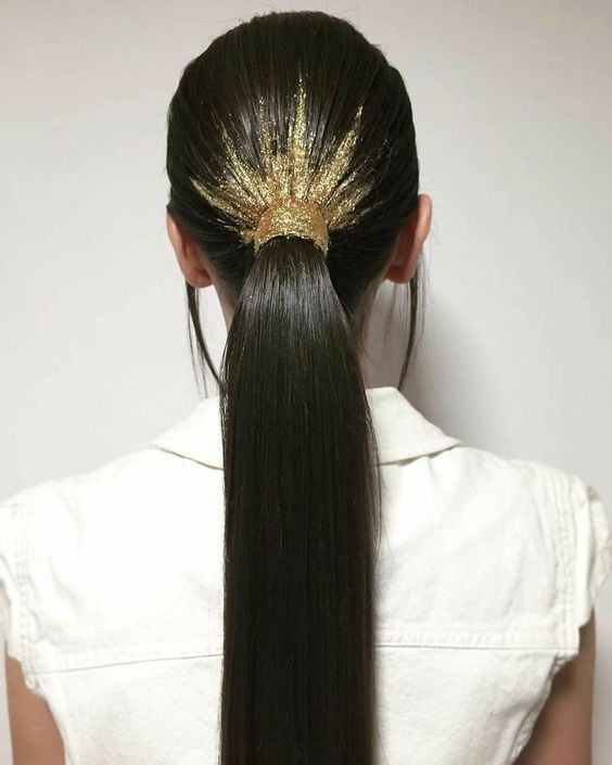 Sleek High Ponytail with Glittering Hairpiece