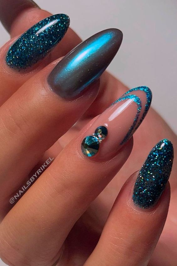 Teal Chrome Nails