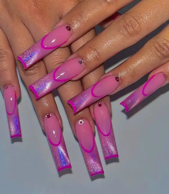 Negative Space Pink Chrome Nails: