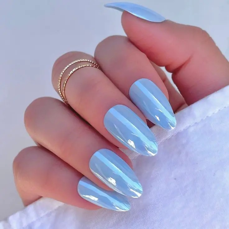 Icy Blue Almond Nails: