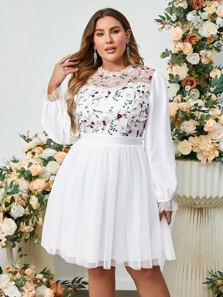 White Fit and Flare Dress with Floral Prints