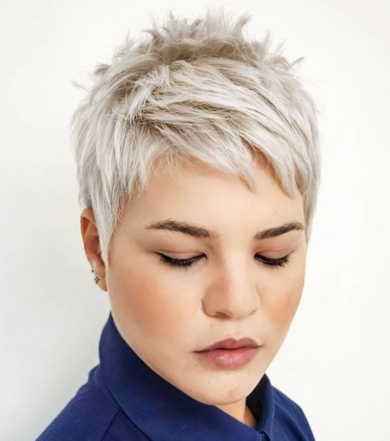 Layered Pixie Cut with Full Bangs: