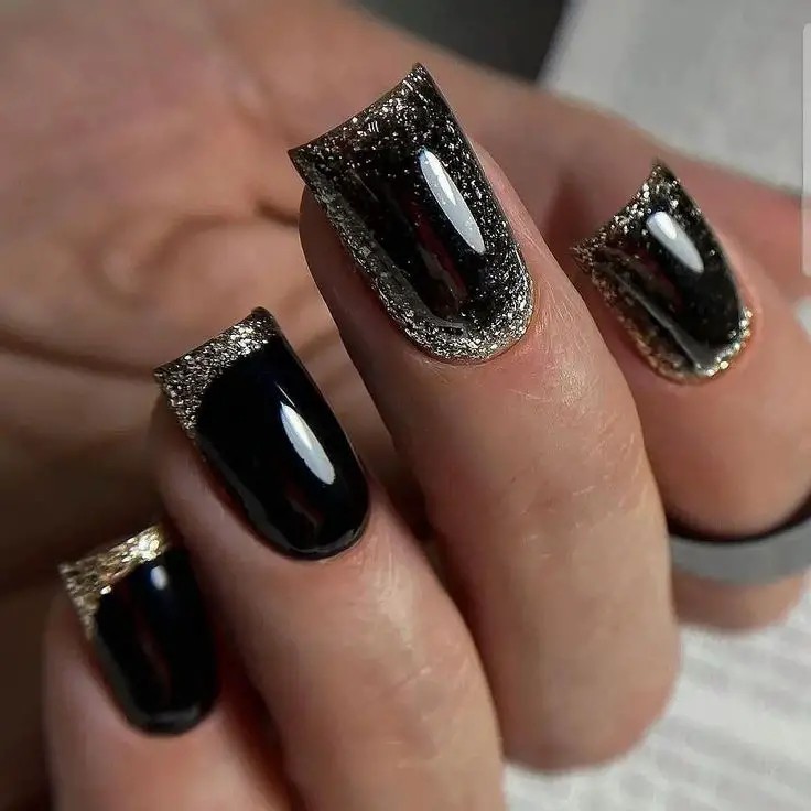 Gilded Sophistication: Black & Glitter Gradient