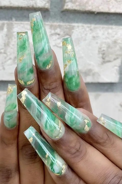 Pistachio Green Marble Nails