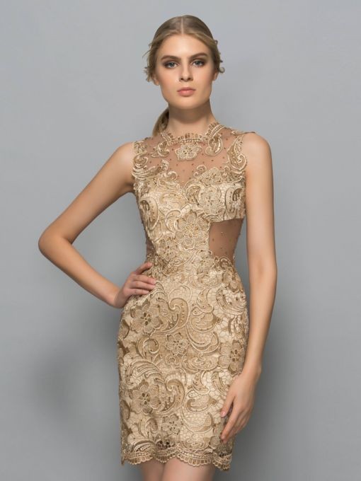 Lace Gold Sheath Dress