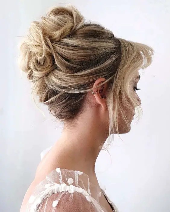 Romantic Updo with Wispy Bangs