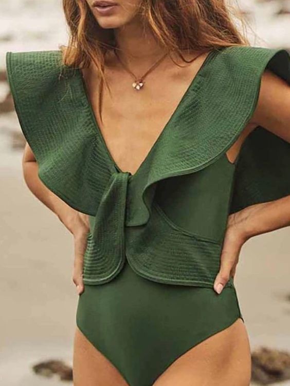 Green Swimsuits with Contemporary Cuts