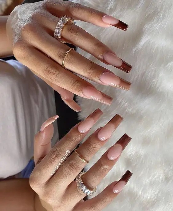 Brown and Nude French Tips: