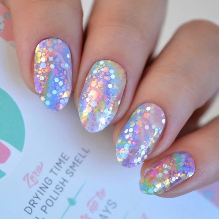 Silver Holo Short Acrylic Nails: