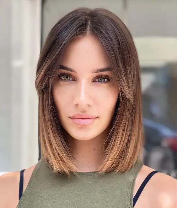 Blunt Lob with Curtain Bangs