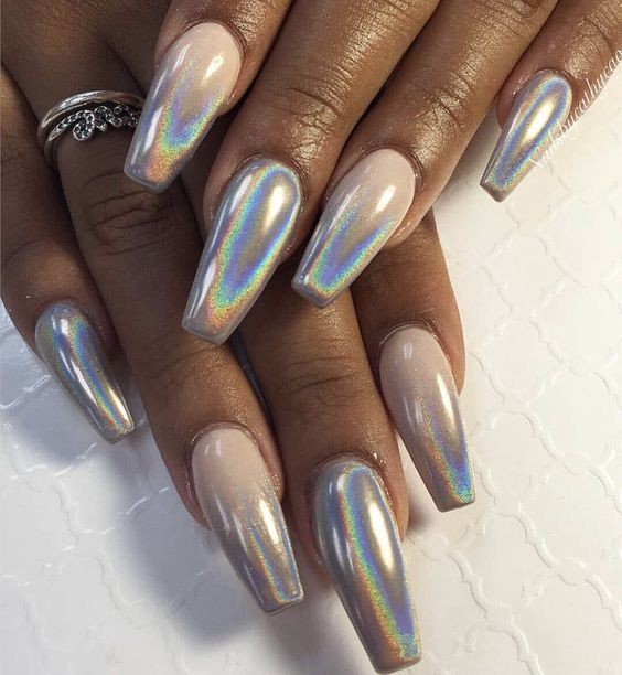 Silver Holographic Chrome Nails: