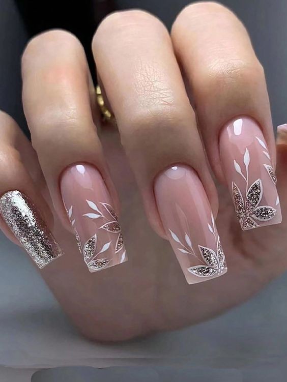 Silver Floral Nail Art