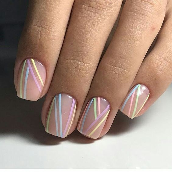 Pastel Striped Nails: