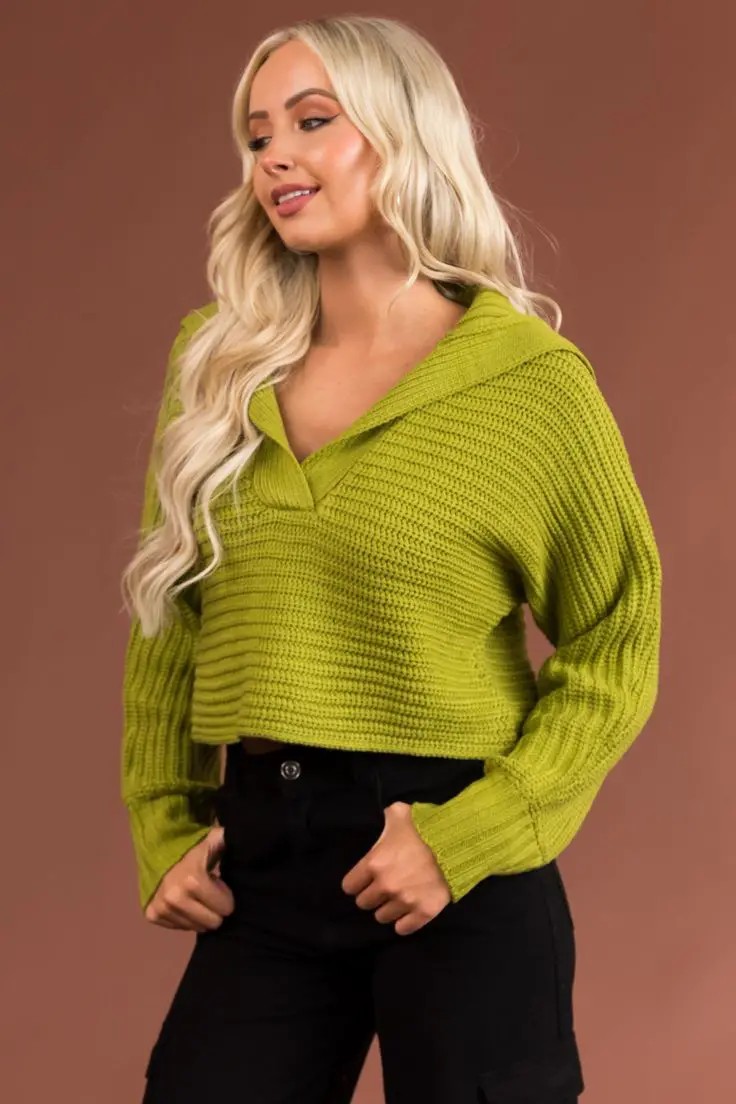 Lime Green Knit Sweater and Black Jeans