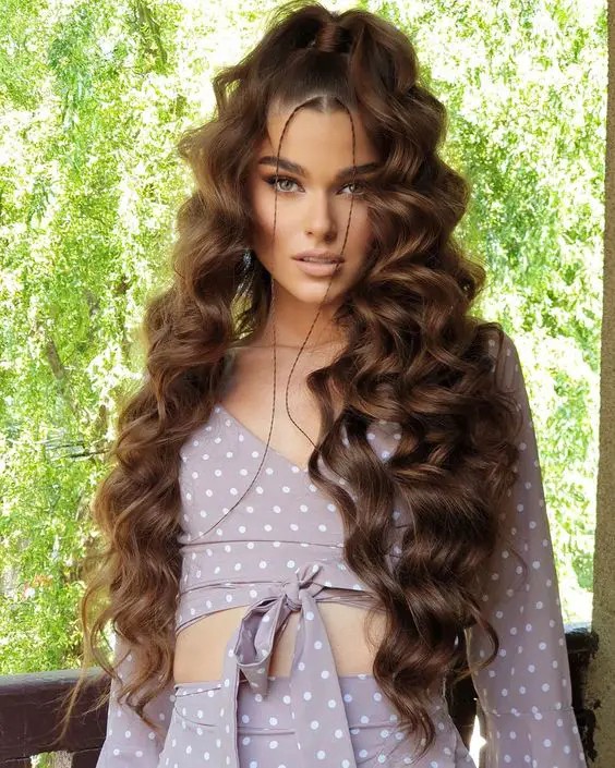 Voluminous Half Up Curls with Polka Dots