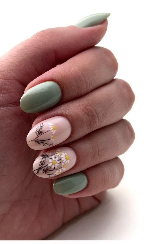 Pastel Green and Floral Accents: