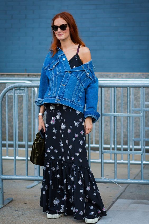 Denim Jacket and Floral Maxi Dress