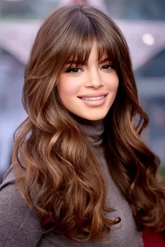 Warm Caramel with Side-Swept Bangs