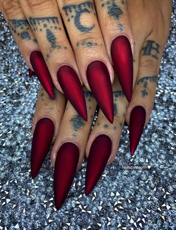 Red Matte Stiletto Nails: