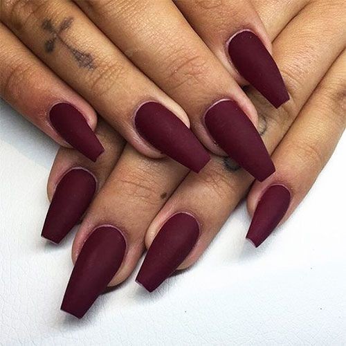 Matte Burgundy Coffin Nails: