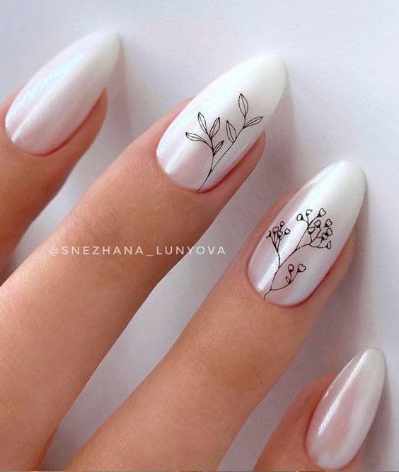 White Chrome Floral Nails: